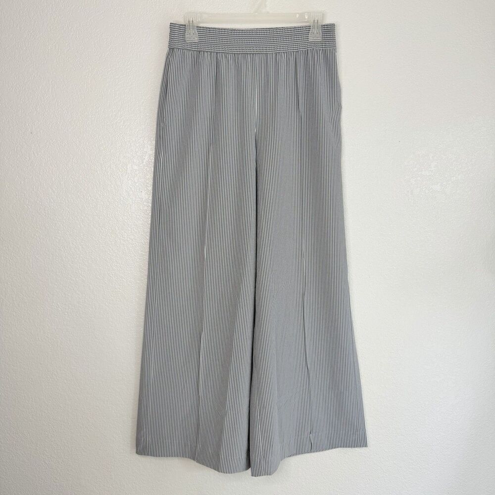 Lululemon Breezily Mid Rise Pant SMALL Grey White Stripe Elastic Waist Wide Leg